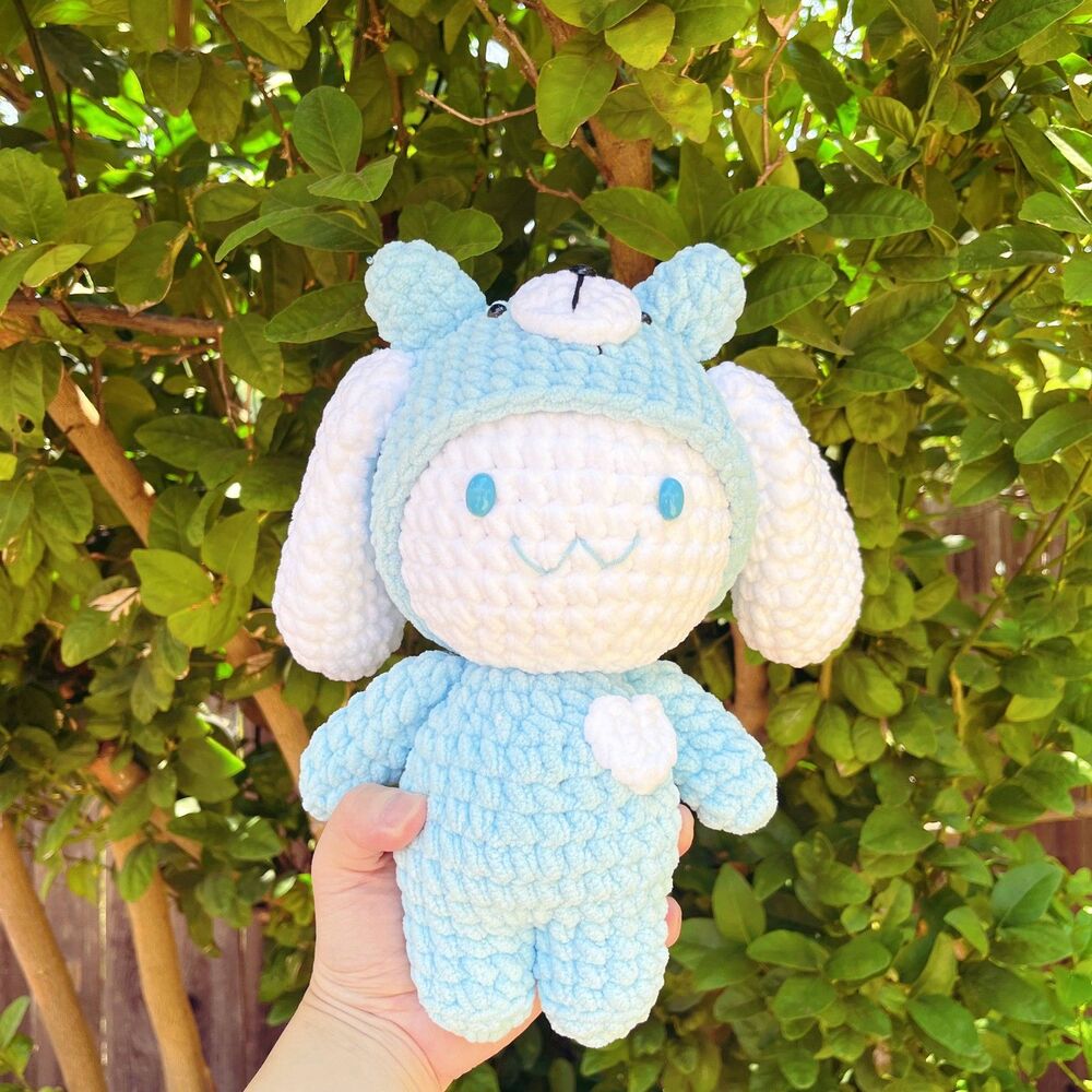 Handmade Cinnamoroll Crochet Plush | Large Soft Amigurumi Blue Bunny Doll Cinna